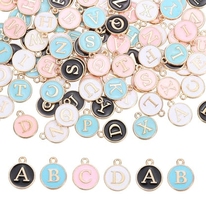 MECCANIXITY Letter Initial Charm Double Sided Alphabet Pendants A-Z Letter Charm for Jewelry Making Necklaces Bracelets Earrings DIY Accessories - color: White/Black/Pink/Lake Blue