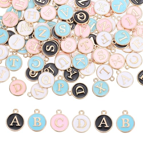 MECCANIXITY Letter Initial Charm Double Sided Alphabet Pendants A-Z Letter Charm for Jewelry Making Necklaces Bracelets Earrings DIY Accessories - color: White/Black/Pink/Lake Blue