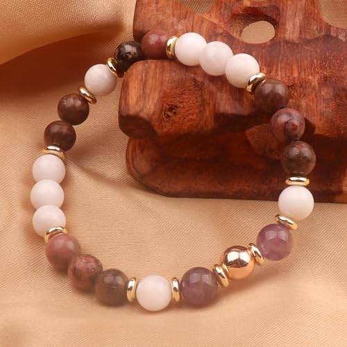 KSQS Healing Stone Bead Bracelet for Women, Natural Gemstones Balance Protection Bracelet, Spiritual Crystal Beads Bracelet Anxiety Relief with Meaning Card - color: Harmony