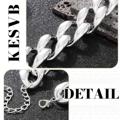 Chunky Choker Necklace Cuba Link Hip Hop Necklaces Punk Necklace Chain for Women - color: Silver