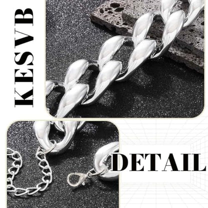 Chunky Choker Necklace Cuba Link Hip Hop Necklaces Punk Necklace Chain for Women - color: Silver