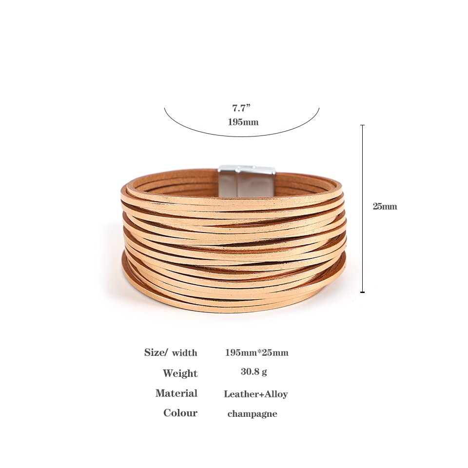 hotoo Leather Wrap Bracelet for Women - color: Champagne