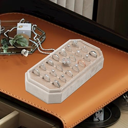 Velvet Ring Organizer Display Tray Jewelry Box Earring Holder Case | for Wedding Birthday Christmas Day (Beige) - color: Beige