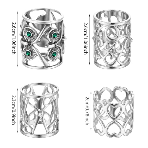 4Pcs Retro Silk Scarf Ring, Alloy Silk Scarves Ring Slide Clips Owl Scissors Vines Heart Cutouts Designs - color: Silver
