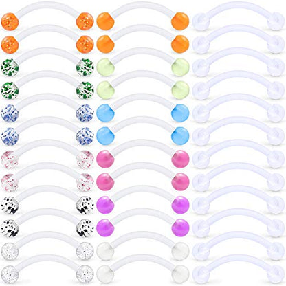 16G Clear Plastic Curved Barbells Eyebrow Ring Snake Eyes Tongue Rings Acrylic Bioflex Cartilage Helix Tragus Earrings Nipple Belly Lip Ring Piercing Retainer Length 6mm 8mm 10mm 12mm 36pcs - color: Glow In The Drak 10mm