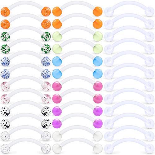 16G Clear Plastic Curved Barbells Eyebrow Ring Snake Eyes Tongue Rings Acrylic Bioflex Cartilage Helix Tragus Earrings Nipple Belly Lip Ring Piercing Retainer Length 6mm 8mm 10mm 12mm 36pcs - color: Glow In The Drak 8mm