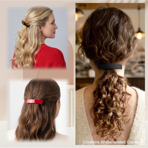 2 Pack French Design Hair Barrettes Acetate Celluloid Rectangle Hair Clips for Women - color: Pear White+Red