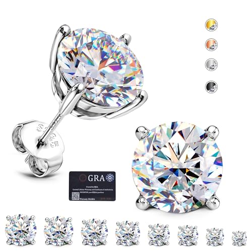 Moissanite Stud Earrings : 18K White Gold Plated Solid 925 Sterling Silver Earring Hypoallergenic Dainty Flat Back Stud Earrings Jewelry for Women Men D Color VVS1 Clarity - color: 4 Prong-White Gold, size: 6.0ctw(3.0ct Each)-9mm