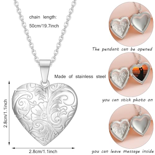 2 Pcs Locket Necklace that Holds Pictures Stainless Steel Locket Pendant Necklace Image Chain Necklaces for Women - color: Love Heart 3