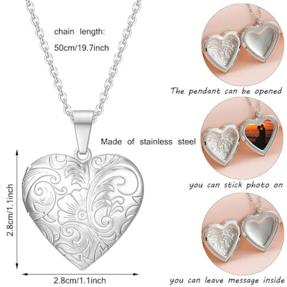 2 Pcs Locket Necklace that Holds Pictures Stainless Steel Locket Pendant Necklace Image Chain Necklaces for Women - color: Love Heart 3