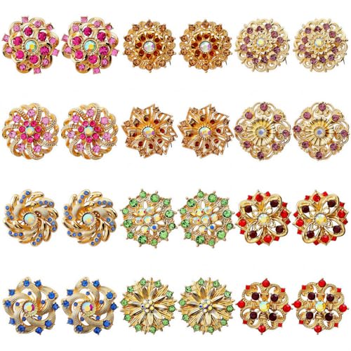 12Pcs Vintage Flower Brooches Set Crystal Rhinestone Brooches for Women Fashion Rhinestone Pins for Women DIY Bridal Wedding Bouquet Crafts - color: Multicolor 24Pcs