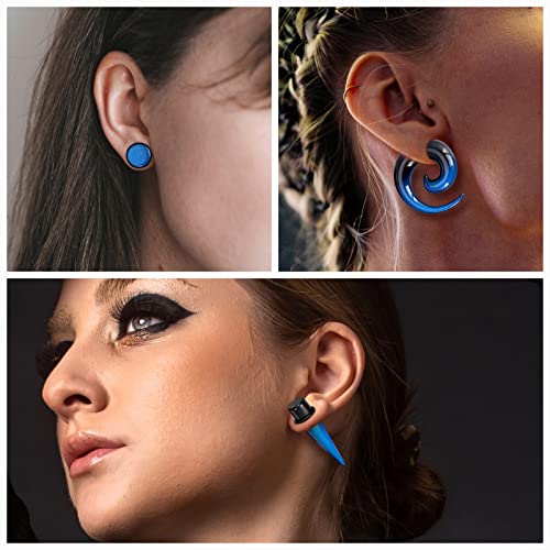 Qmcandy 00G-20mm Ear Stretching Kit 36PCS Big Gauge Taper Kit Large Acrylic Tunnel Plug Spiral Set - color: 36pcs, Black Blue