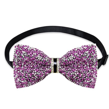 DiBanGu Mens Rhinestone Bow Tie with Ring and Lapel Pin Set | Adjustable Strap,Pre-tied Style,3PCS,Sequin Diamond Bowties，Solid/Mix Color,Shiny Accessory,for Party Prom Banquet Wedding - color: Purple and Silver