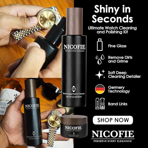 Gold & Silver Steel Bracelet Watch Polishing Kit, Watch Cleaning Kit, Jewelry Cleaner for Metals, Crystals and Rubber - 1 x1.1oz Scratch Repair Cream, 2 x 3.4oz Cleaner, 3 x Microfiber Cloth, 2 x Wool and Hard Horn Brush, 1 x Sponge, 1 x Protection Tape (