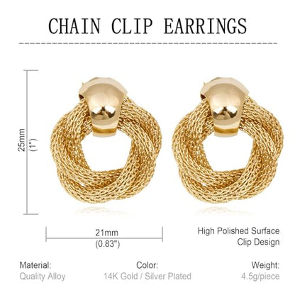 REELMAR Chunky Geometric Clip On Earrings for Women Trendy Gold-Plated Thick Hammered Rectangle Dupes Earrings Minimalist Statement Earrings No Piercing Clips - color: Chain-Gold