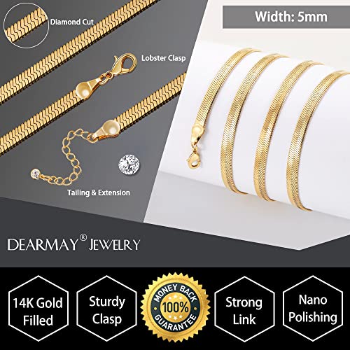 DEARMAY 14K Gold Plated Herringbone Necklaces for Women, Dainty Gold Snake Choker Chain Non Tarnish Trendy Simple Thin & Chunky Options Neckalce 1.5/3/5/6/8mm Chain Jewelry for Gifts - color: 5MM 18"-GD Herringbone Necklace