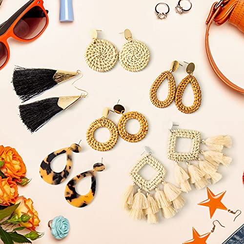 Ponpon 6-18 Pairs Earrings for Women, Lightweight Summer Earrings Straw Earrings Fashion Geometric Statement Hoop Dangle Drop Earrings for Women - style: Rattan Earrings-6 Pairs