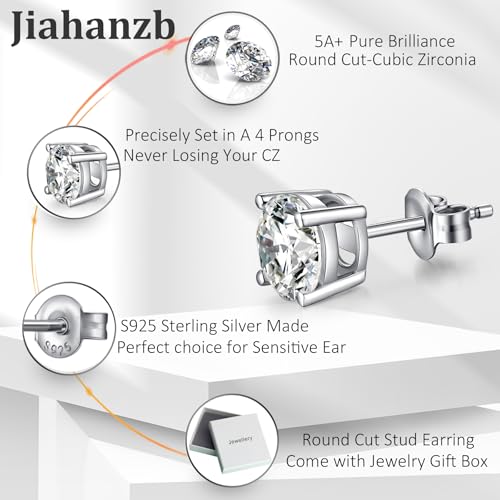 Sparkling 925 Sterling Silver Round Cut 5A+ Cubic Zirconia CZ Stud Earrings Hypoallergenic Earrings for Women/Men 4MM-8MM - color: A: Silver, size: 5mm