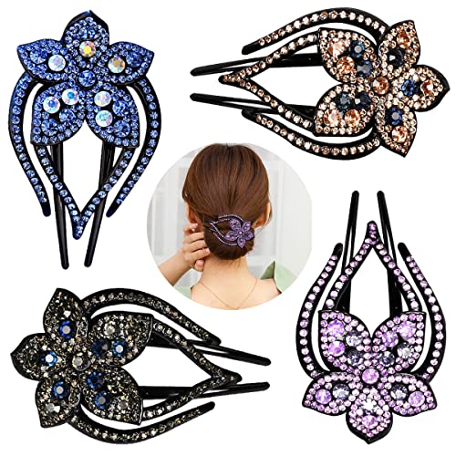 4PCS Heart Style Flower Rhinestone Hair Clip Duckbill Barrettes Shiny Decorative Hair Clips Hair Accessories for Women Sparkly Ponytail Prom Clips - color: B