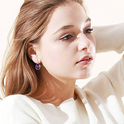 Xuping Jewelry Huggies Crystal Teardrop Earrings for Women Clear Crystals Leverback Silver Earring Fashion Party Jewelry Gifts - color: Purple