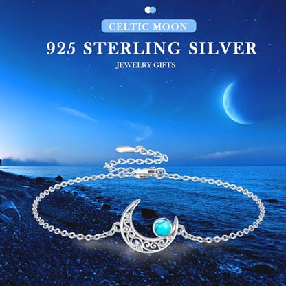 Moon Bracelet for Women 925 Sterling Silver Moonstone/Birthstone Moon Bracelet Butterfly/Dragonfly Bracelet Celtic Moon Butterfly Dragonfly Jewelry Gifts for Women - style: Turquoise-Silver