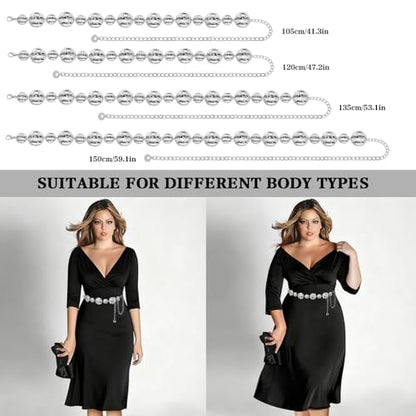 LIMHOO Women's Metal Waist Chain Belts Gold Silver Link Belt for Dresses - color: Circle Silver, size: XL: Length 150cm/59in