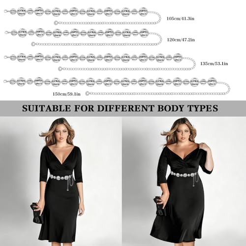 LIMHOO Women's Metal Waist Chain Belts Gold Silver Link Belt for Dresses - color: Circle Silver, size: L: Length 135cm/53.1in