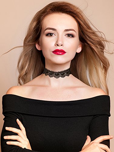 Mudder Choker Necklace Black Halloween Choker Lace Gothic Necklace for Women, Black, 6 Pieces