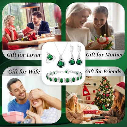 Jewelry Set for Women Teardrop Earrings Necklace Ring Bracelet Set Party Wedding Jewelry Gift for Mother Wife Friend - color: Green