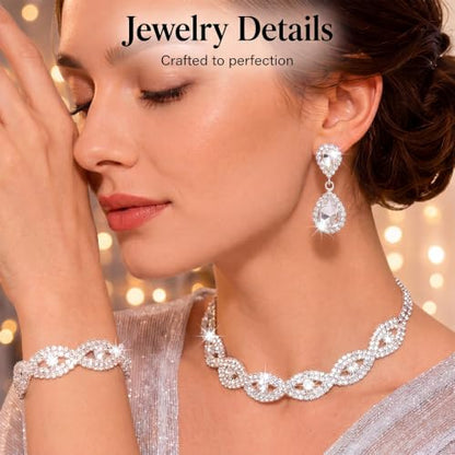 Tiamon 5 Pcs Rhinestone Jewelry Sets Shawls and Wraps Formal Clutch Purses for Women Evening Dresses Weddings Engagement - style: Glitter, Elegant