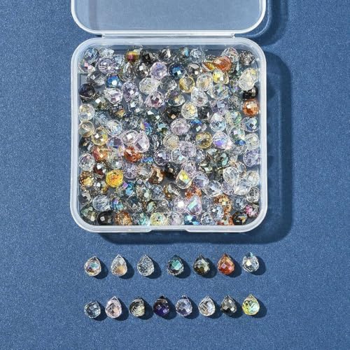 150Pcs Teardrop Glass Beads Electroplate Faceted Crystal Teardrop Beads Colorful Top Drilled Water Drop Charm Bead for Jewelry Making DIY Earring Bracelet Necklace - color: Mixed Color-F