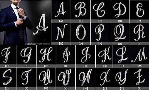 A-Z 26 Letters Pins Brooches Silver Plated Metal Broaches Pins-Clear Crystal Initial Breastpin - color: 1pcs-N