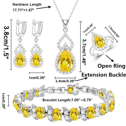 Wedding Jewelry Set for Women Gem Necklace Earrings Bracelet Luxury Jewelry Set Birthday Valentine's Day Mother's Day Christmas Prom Jewelry Gift - color: KKJ-4-Yellow