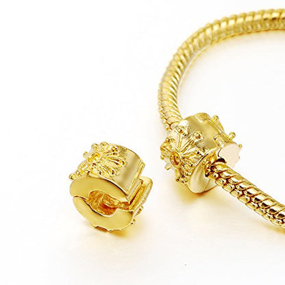 RUBYCA 20pcs Gold Color Clip Lock Stopper Clasp Beads DIY fit European Charm Bracelet Model 085 - color: Model 085 Gold Plated, size: 20 PCS
