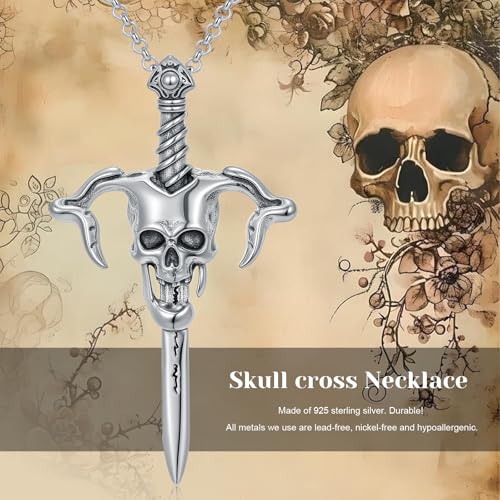 Sterling Silver Halloween Necklace Gothic Jewelry Gifts for Women Men - style: Skull Sword