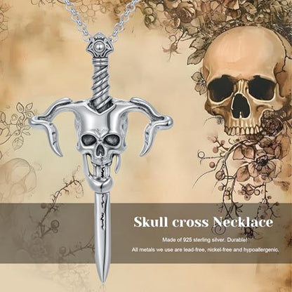 Sterling Silver Halloween Necklace Gothic Jewelry Gifts for Women Men - style: Skull Sword