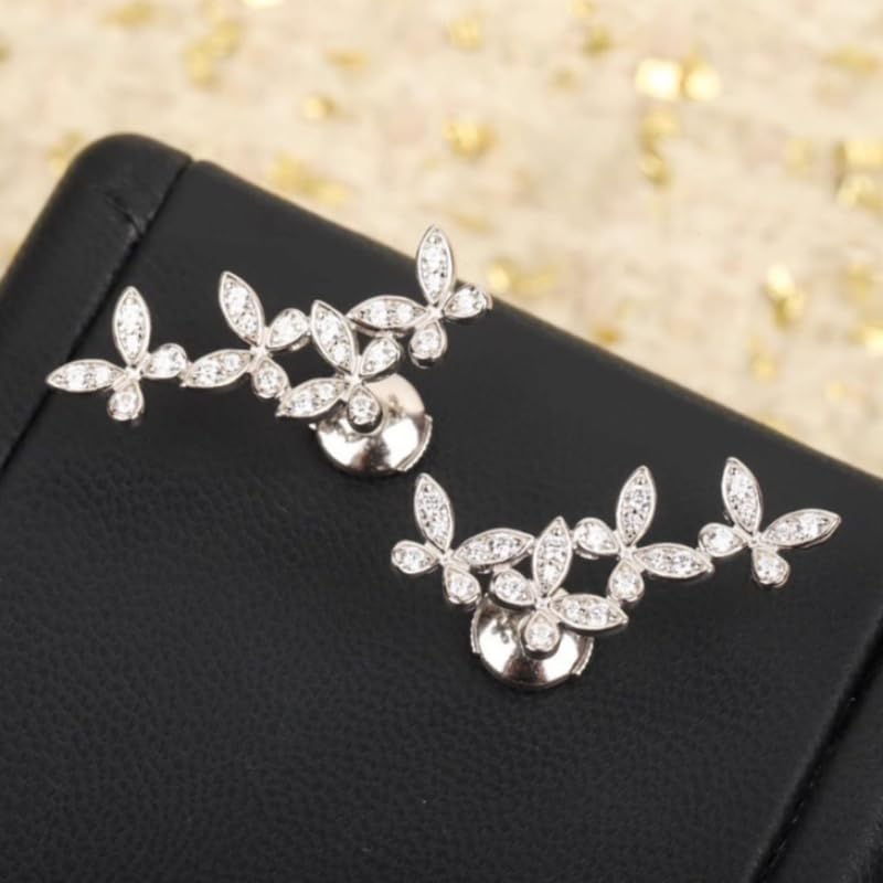 Exquisite Zirconia 4 Butterfly Studs for Women Daily Wedding Party Elegant Climber Earrings Jewelry - color: silver