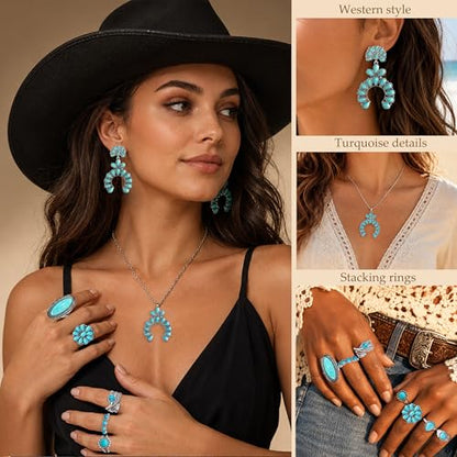 Western Turquoise Jewelry Set for Women | Necklace Earrings Bracelet Set for Cowgirl Party Country Concert Outfit