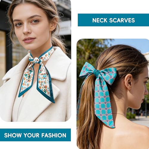 ZXZH 6 Pack Fashion Scarves for Women, Versatile Boho Head Scarf | Satin Scarf for Hair, Neck, Wrist, and Purse Accessories - color: Fresh Teal & Turquoise