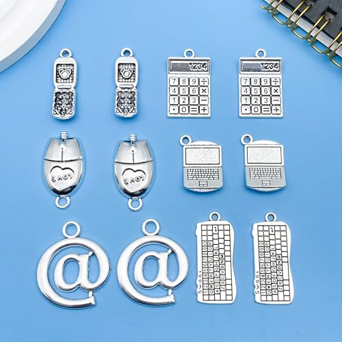 36pcs Alloy Ancient Silvery Teacher's Day Graduation Season Series Mouse Keyboard Computer Technology Series Set Pendant Jewelry Making DIY Keychain Earrings Pendant Various Design Charms for Jewelry Making Bracelets Necklace (SN1058) - color: SN1058