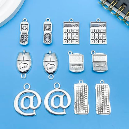 36pcs Alloy Ancient Silvery Teacher's Day Graduation Season Series Mouse Keyboard Computer Technology Series Set Pendant Jewelry Making DIY Keychain Earrings Pendant Various Design Charms for Jewelry Making Bracelets Necklace (SN1058) - color: SN1058