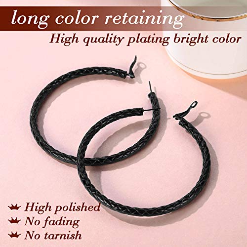 FindChic Chunky Hoop Earrings for Women, Silver/Black/14K Gold Plated Crossover Patterned Hollow Tube Rounded Loop Earrings, 30mm/40mm/60mm/80mm Hoops with Custom Name Options and Gift Box - color: a.Black, size: 80MM