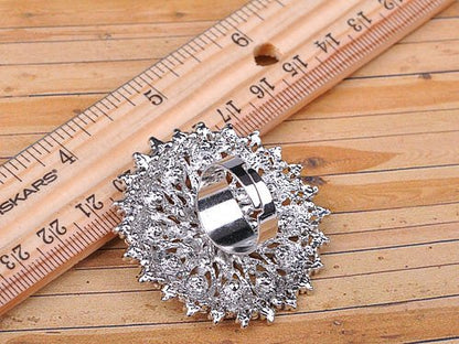 Alilang Adustable Silver Blue Purple Iridescent Crystal Rhinestones Snowflake Flower Floral Ring - color: Pink