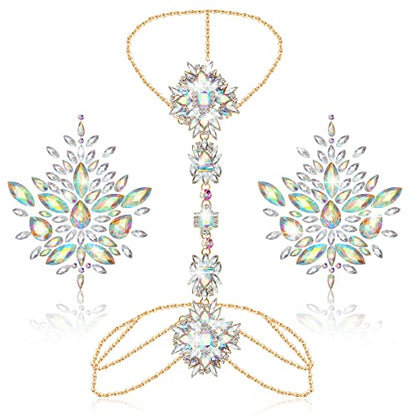 Henoyso 2 Pcs Rhinestone Belly Waist Chain Crystal Body Chain for Women Body Jewelry Stick for Women Summer Beach Festival Part