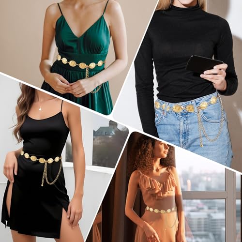 Prasacco Western Belts for Woman Chain Belt Concho Belt Gold Waist Chain Cowgirl Belt Waist Belt Country Belt Boho Belt for Dress Jeans