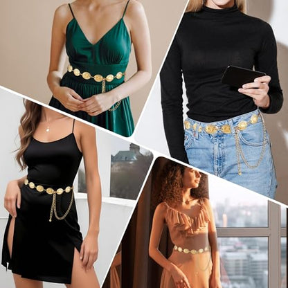 Prasacco Western Belts for Woman Chain Belt Concho Belt Gold Waist Chain Cowgirl Belt Waist Belt Country Belt Boho Belt for Dress Jeans