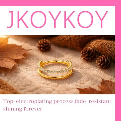 Cartilage Earring Hoop 316L Surgical Steel Conch Piercing Jewelry 16/18G Double Rows Nose Rings Hoops Hinged Segment Clicker Helix Rook Daith Piercing Jewelry 6/8/10/12mm - color: D2-Gold, size: 18G-12mm