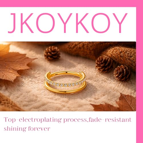 Cartilage Earring Hoop 316L Surgical Steel Conch Piercing Jewelry 16/18G Double Rows Nose Rings Hoops Hinged Segment Clicker Helix Rook Daith Piercing Jewelry 6/8/10/12mm - color: D2-Gold, size: 16G-12mm