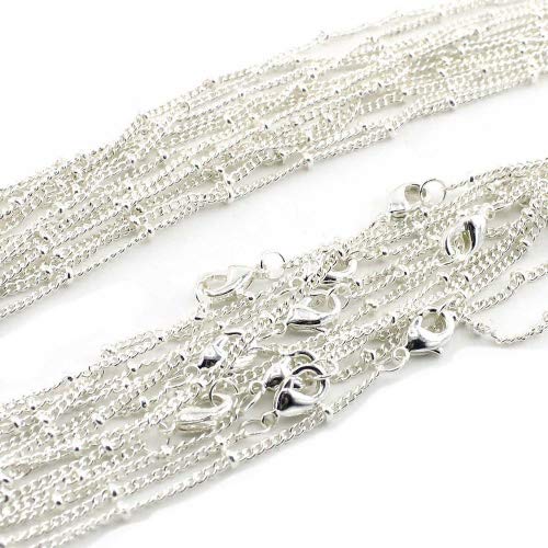 Wholesale 12PCS Silver Plated Brass Curb Chain Satellite Beaded Chains | Bulk for Jewelry Making (30 Inch(1.5mm)) - color: Silver, size: 30 inch-1.5mm