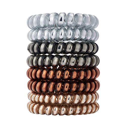 Metallic Luster Spiral Hair Ties (8 Pcs), Coil Ponytail Holders for Thick and All Hair Types, No Crease Phone Cord Design with Plastic Spiral - color: Metallic Luster Thick(8PCS)